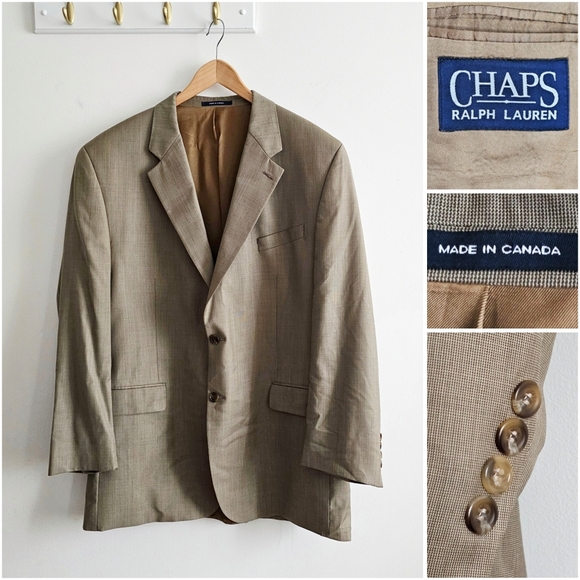 VTG Chaps Ralph Lauren Wool Cashmere Cooper Blazer Jacket 48L Made in Canada